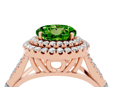 Rose gold Round Cut Peridot Double Halo Ring with Split Shank and Prong Setting_16