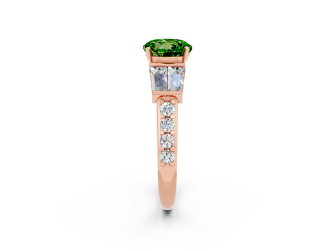 Rose gold Round Cut Peridot Engagement Ring with Baguette Side Stones and Channel Set Band_2