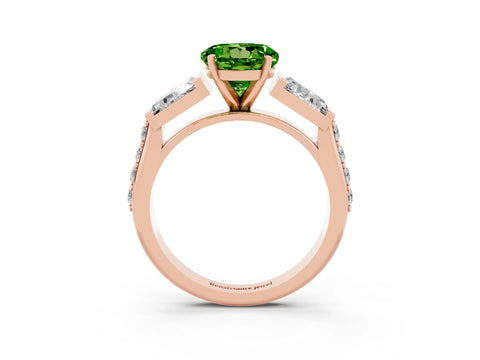 Rose gold Round Cut Peridot Engagement Ring with Baguette Side Stones and Channel Set Band_3