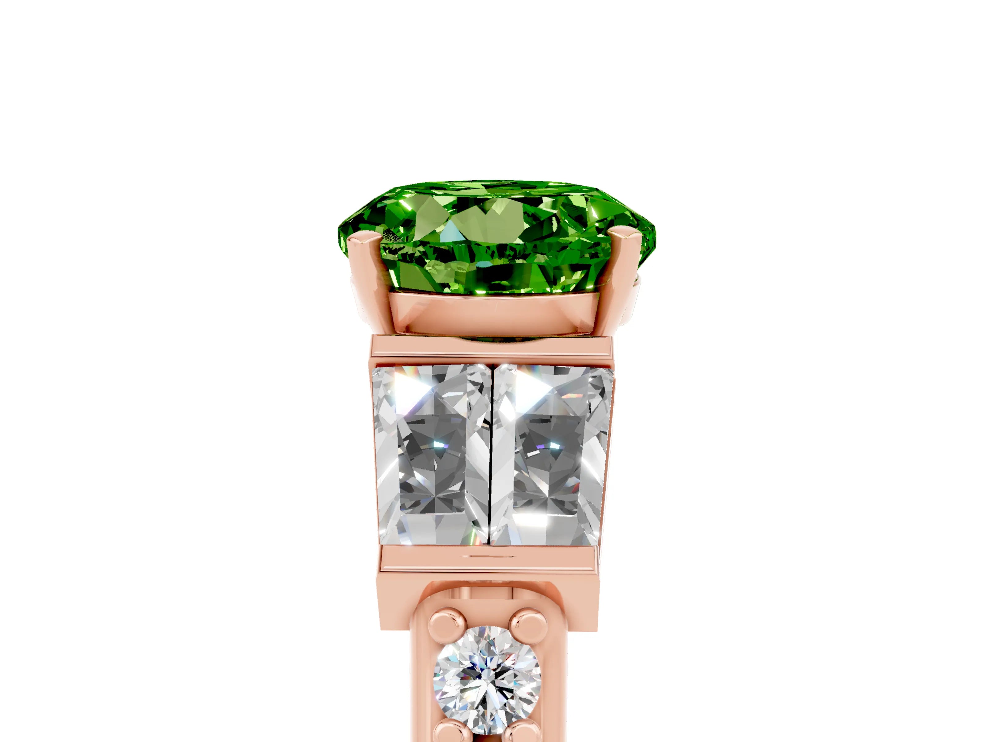 Rose gold Round Cut Peridot Engagement Ring with Baguette Side Stones and Channel Set Band_5