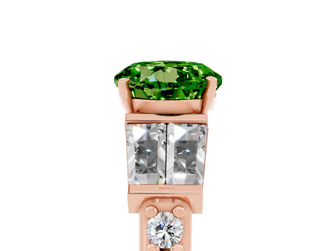 Rose gold Round Cut Peridot Engagement Ring with Baguette Side Stones and Channel Set Band_5