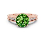 Rose gold Round Cut Peridot Engagement Ring with Milgrain Channel Set Band and Prong Setting