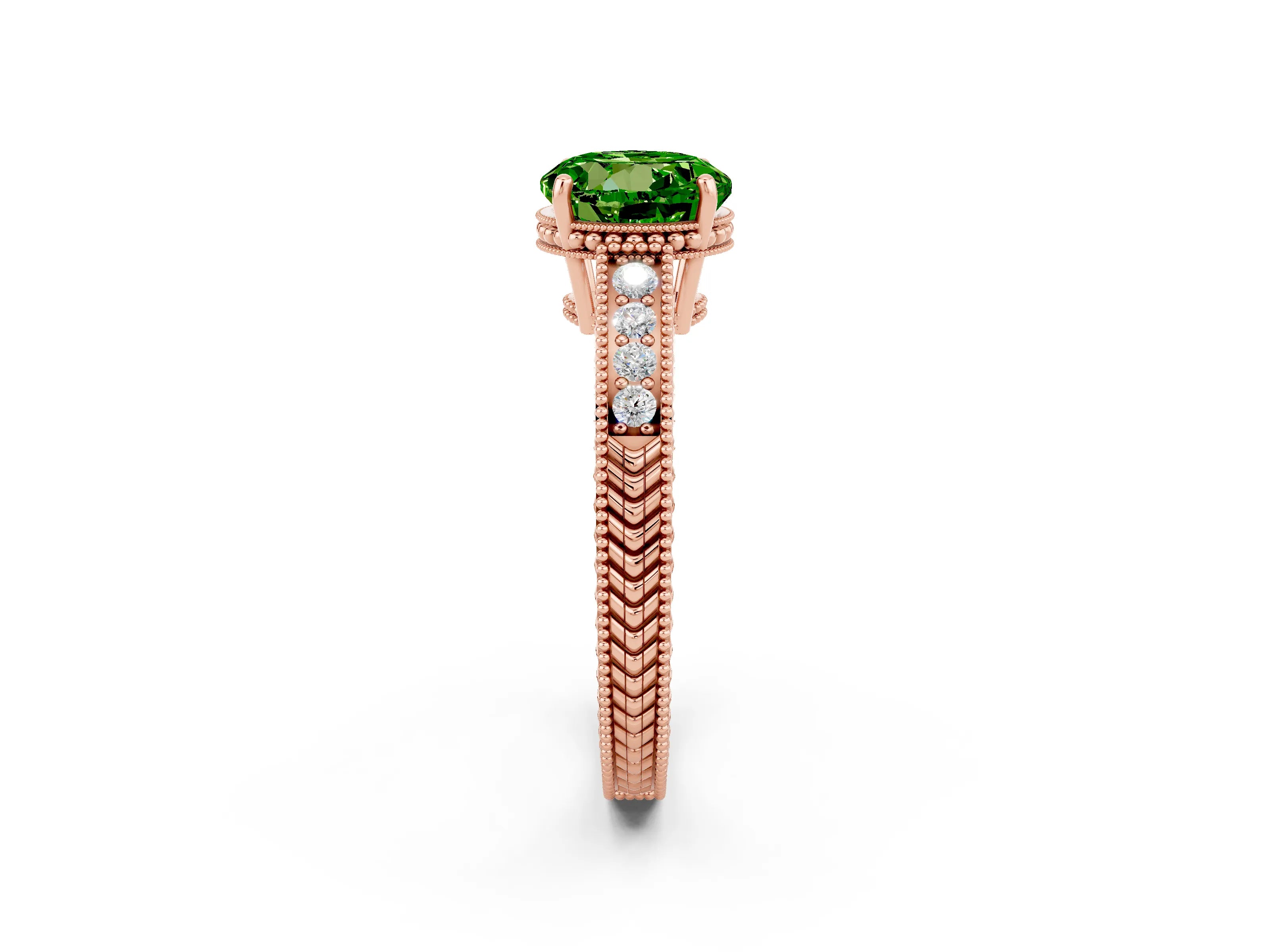 Rose gold Round Cut Peridot Engagement Ring with Milgrain Channel Set Band and Prong Setting_2