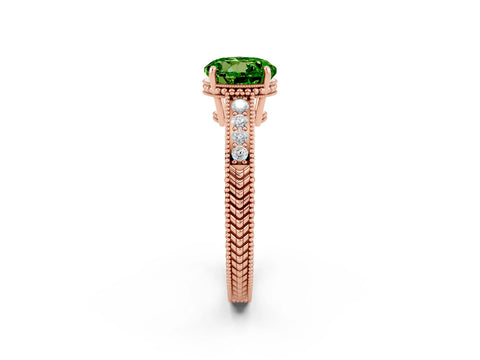 Rose gold Round Cut Peridot Engagement Ring with Milgrain Channel Set Band and Prong Setting_2
