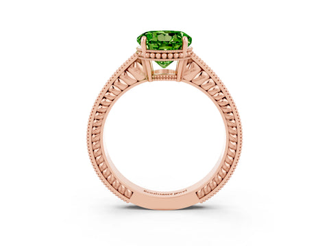 Rose gold Round Cut Peridot Engagement Ring with Milgrain Channel Set Band and Prong Setting_3