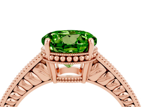 Rose gold Round Cut Peridot Engagement Ring with Milgrain Channel Set Band and Prong Setting_4