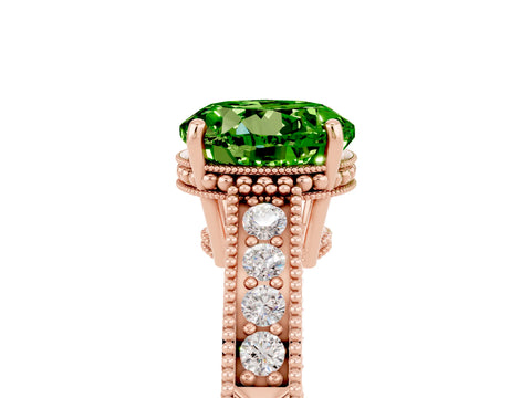 Rose gold Round Cut Peridot Engagement Ring with Milgrain Channel Set Band and Prong Setting_5