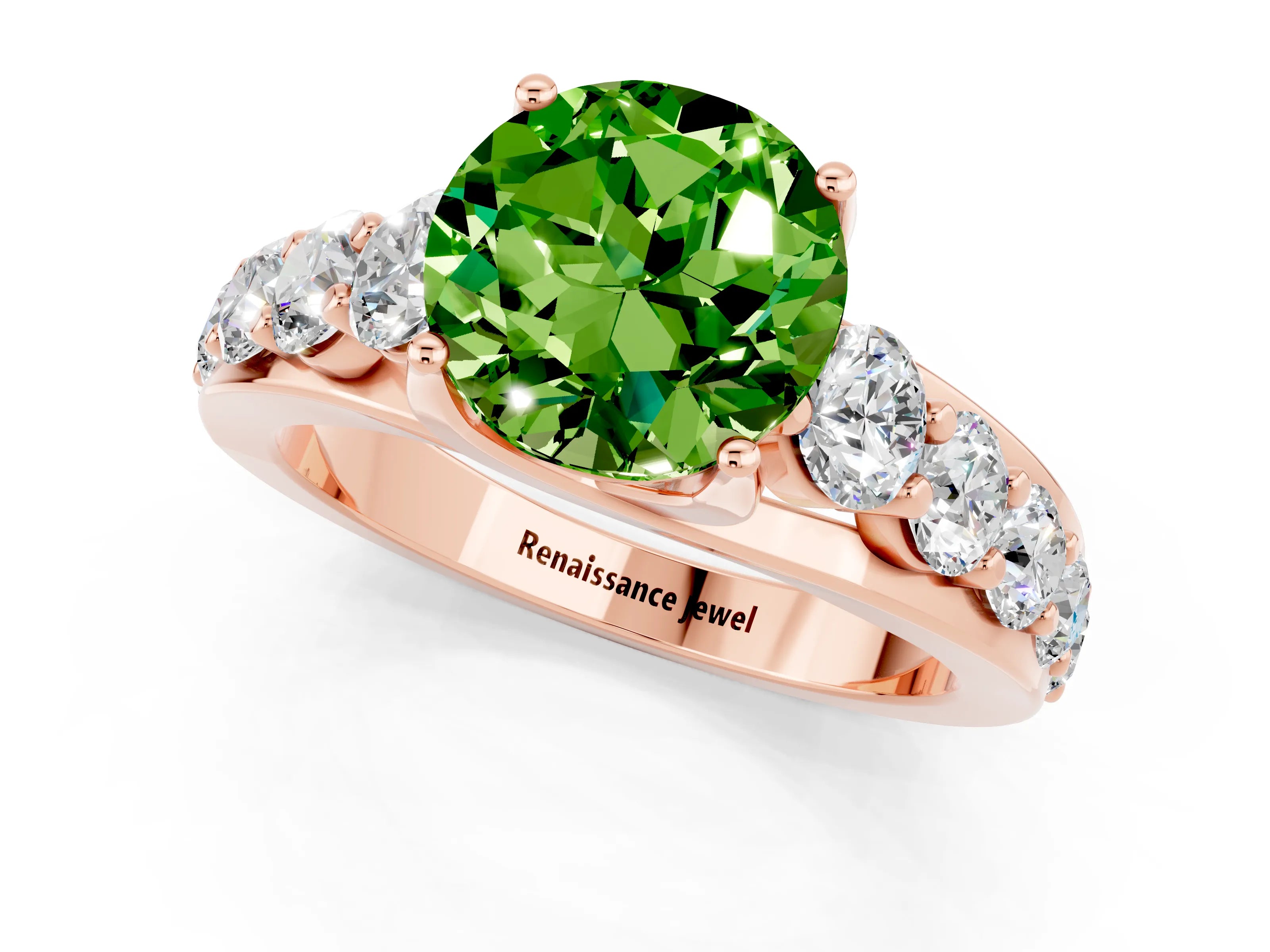 Rose gold Round Cut Peridot Engagement Ring with Pavé Band and Four-Prong Setting_1