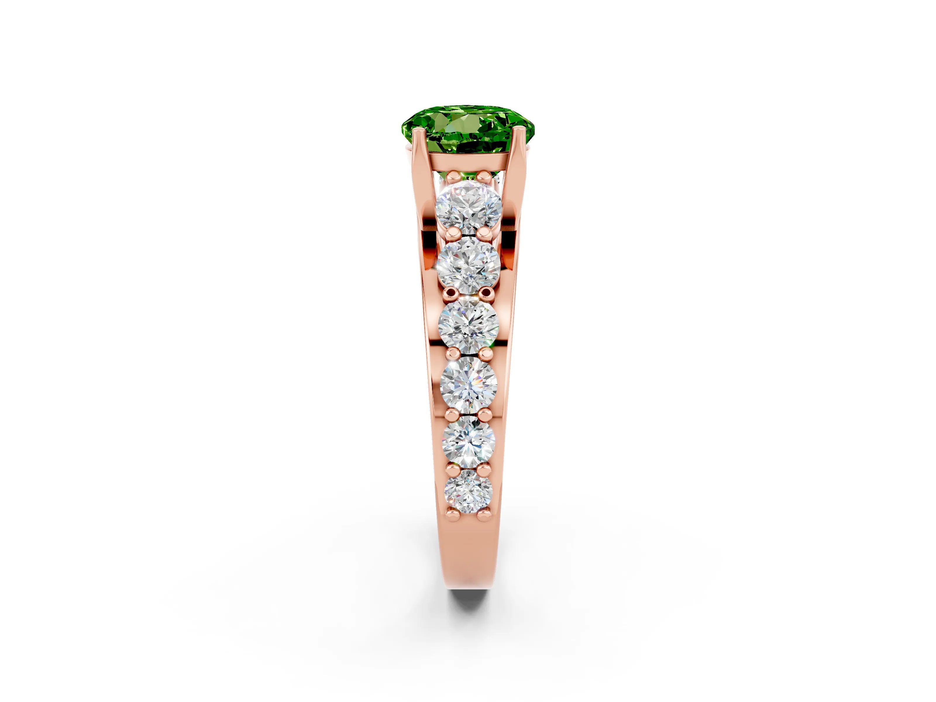 Rose gold Round Cut Peridot Engagement Ring with Pavé Band and Four-Prong Setting_2
