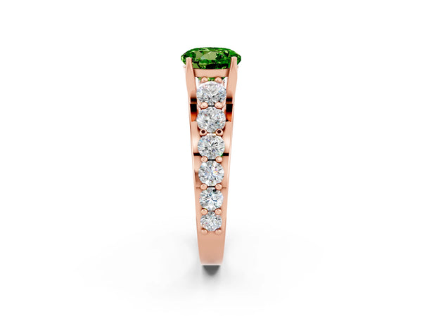 Rose gold Round Cut Peridot Engagement Ring with Pavé Band and Four-Prong Setting