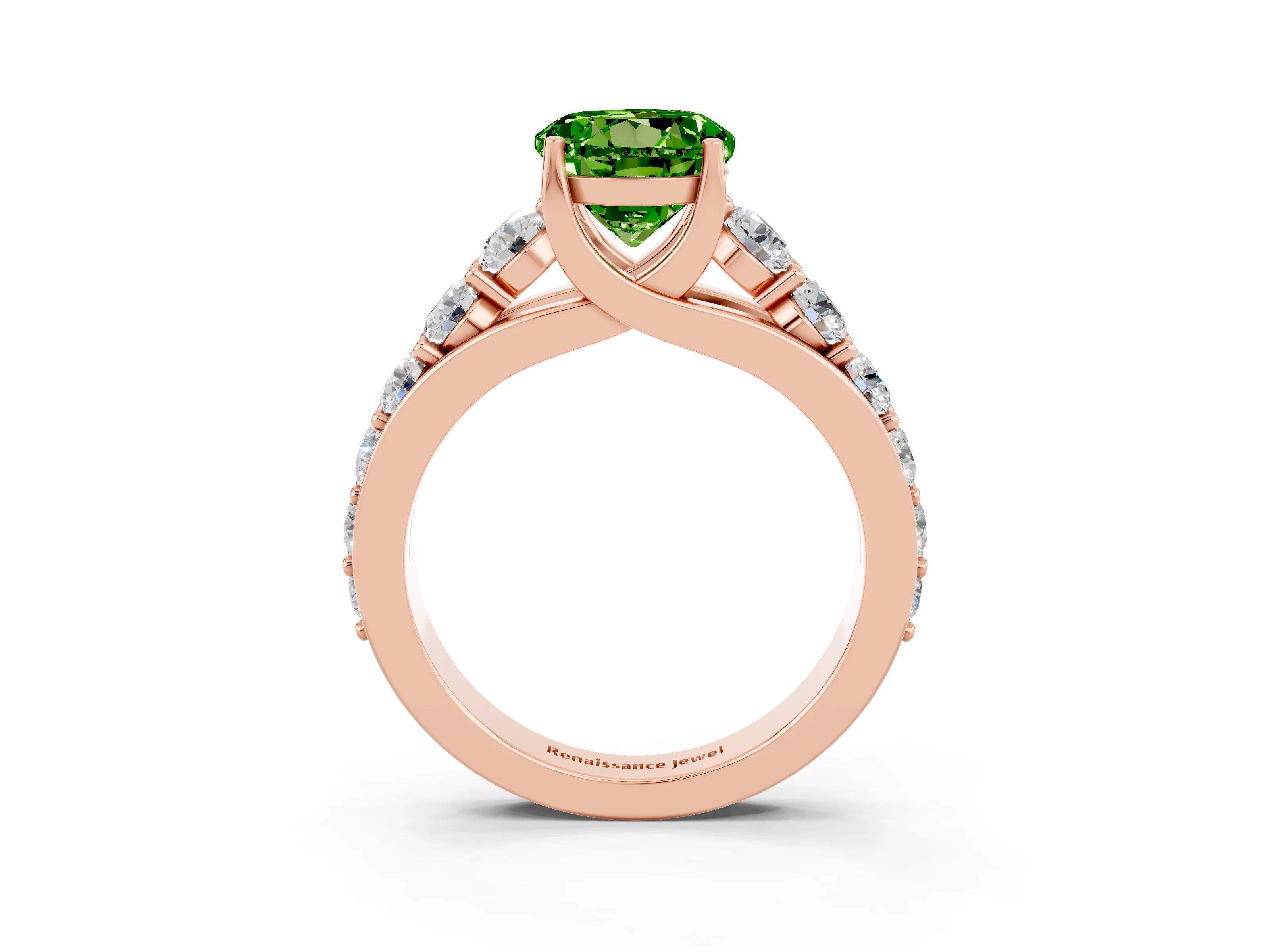 Rose gold Round Cut Peridot Engagement Ring with Pavé Band and Four-Prong Setting_3