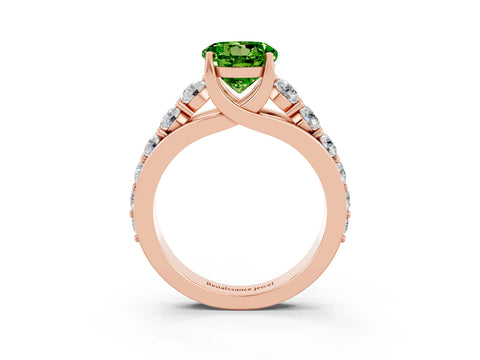 Rose gold Round Cut Peridot Engagement Ring with Pavé Band and Four-Prong Setting_3