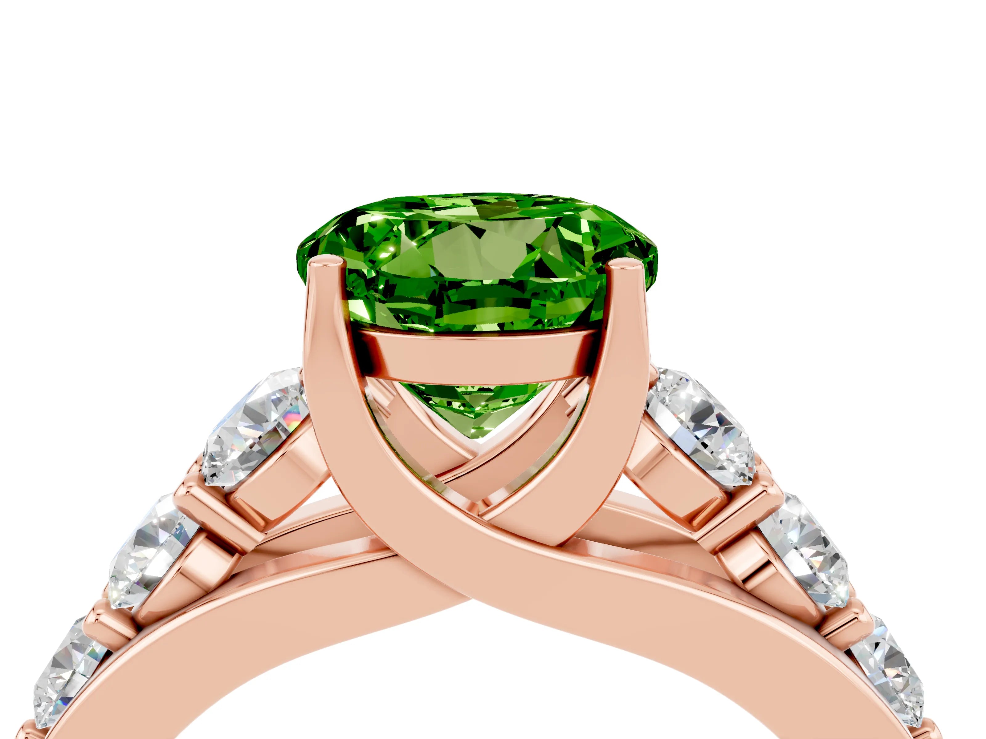 Rose gold Round Cut Peridot Engagement Ring with Pavé Band and Four-Prong Setting_4