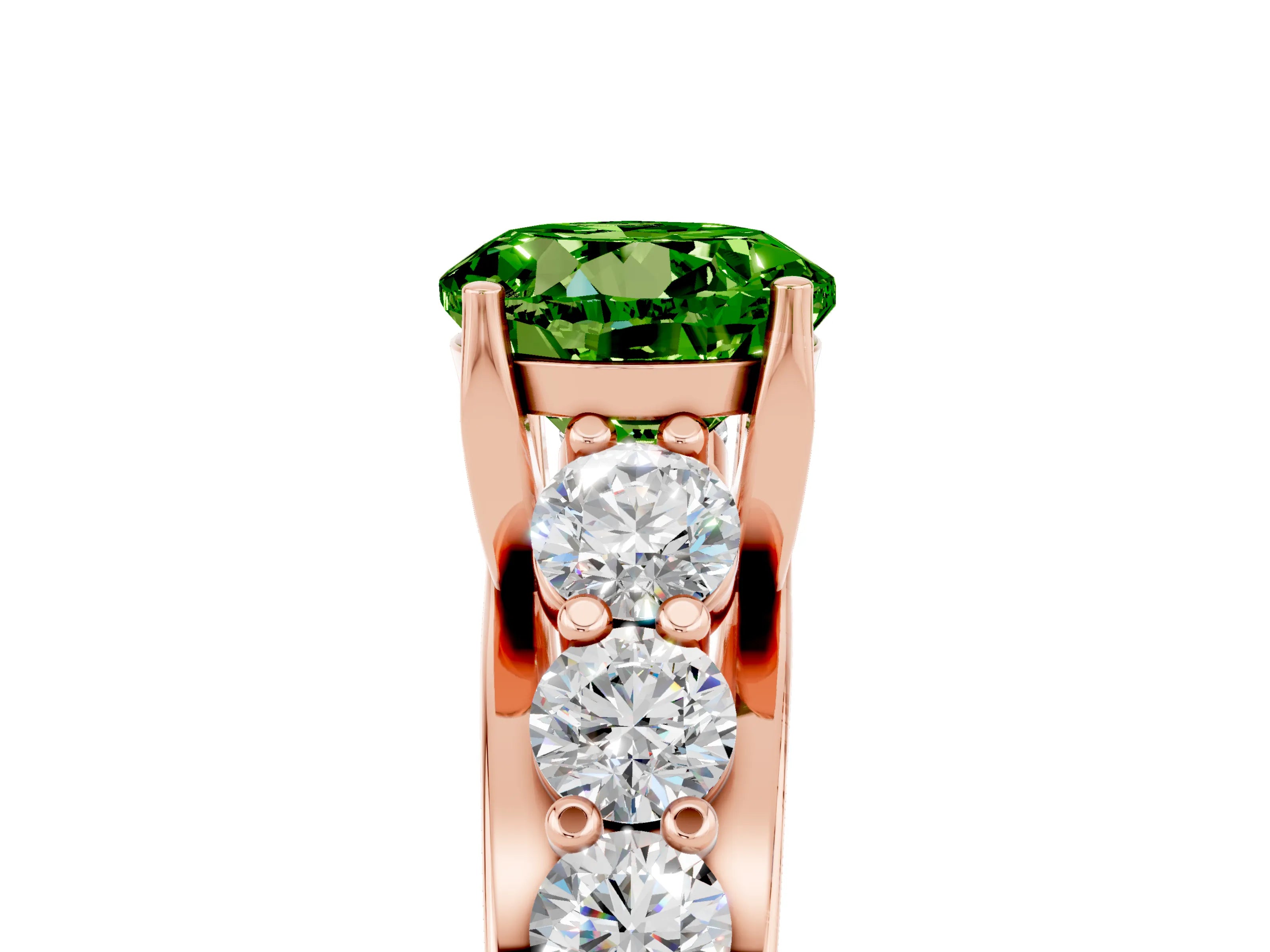 Rose gold Round Cut Peridot Engagement Ring with Pavé Band and Four-Prong Setting_5