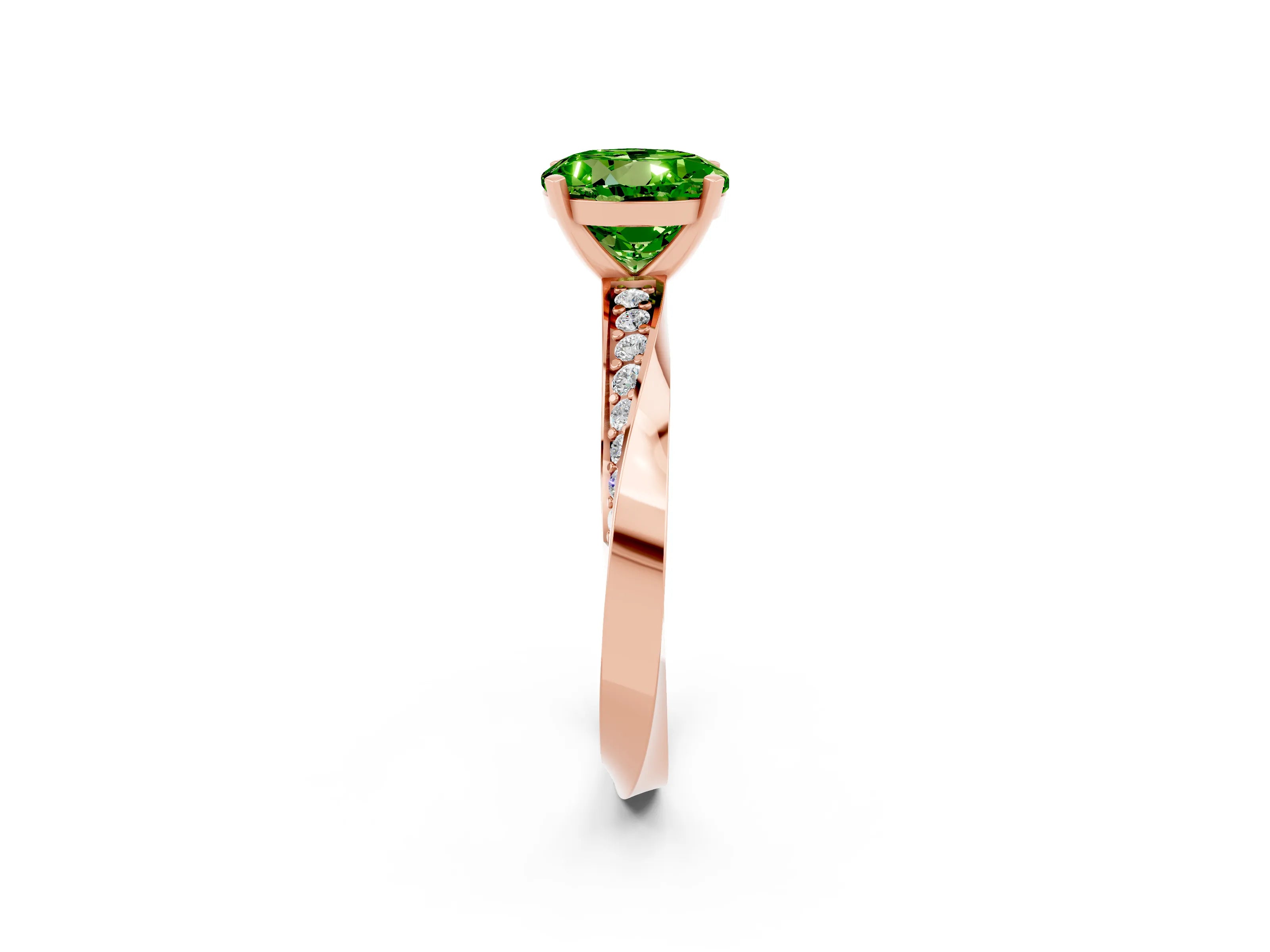 Rose gold Round Cut Peridot Engagement Ring with Side Stone Accents and Four-Prong Setting_29