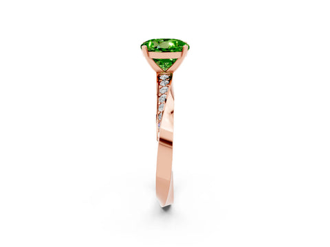 Rose gold Round Cut Peridot Engagement Ring with Side Stone Accents and Four-Prong Setting_29