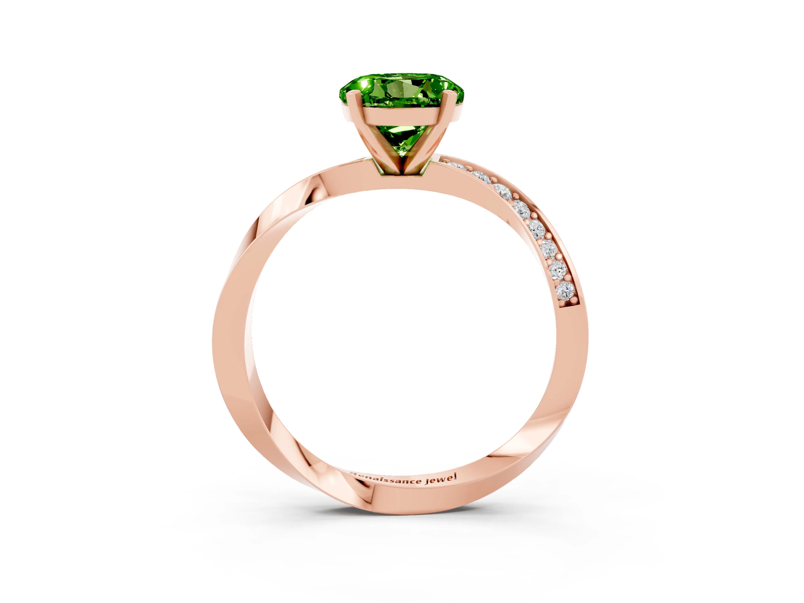 Rose gold Round Cut Peridot Engagement Ring with Side Stone Accents and Four-Prong Setting_30