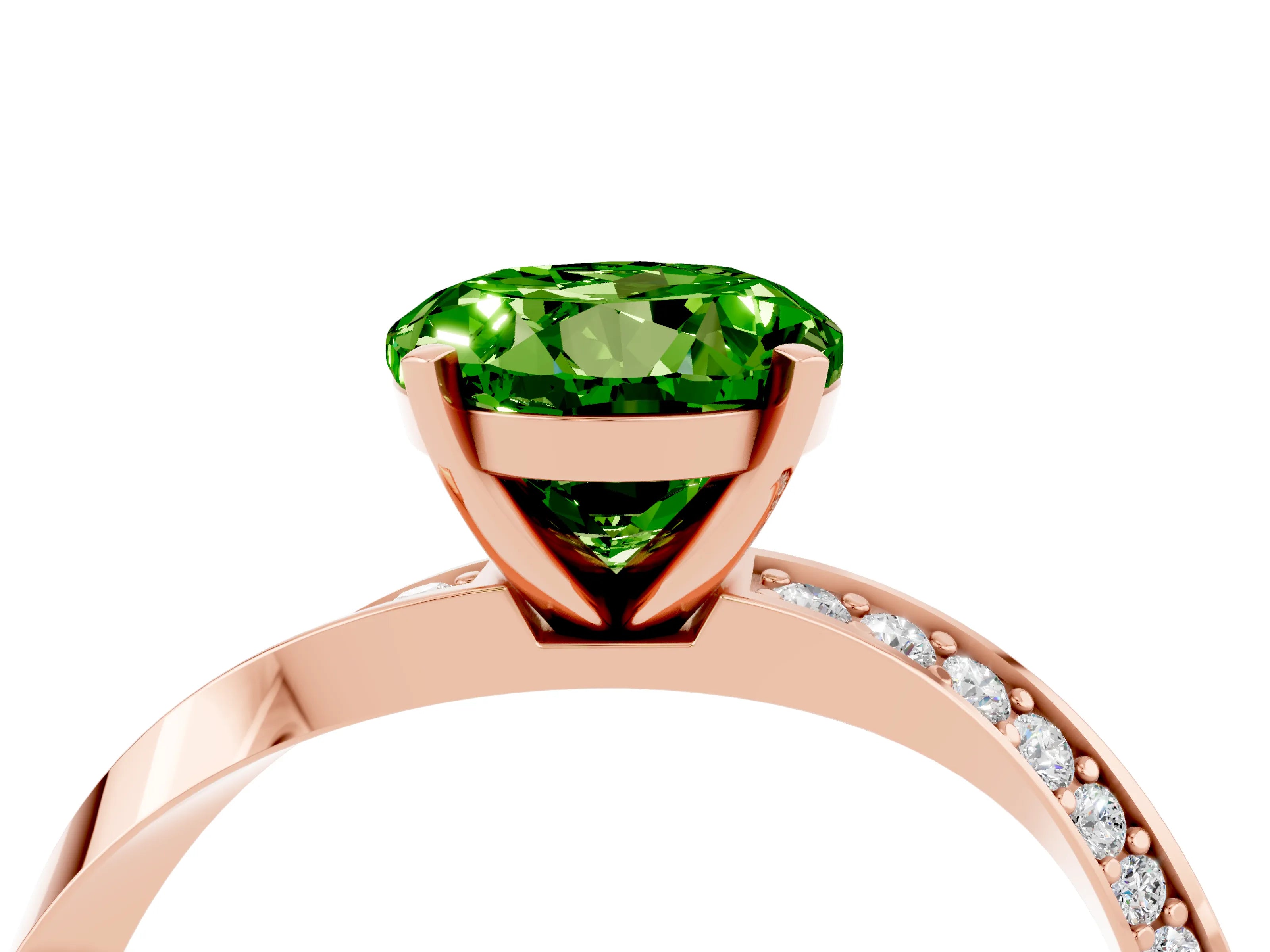 Rose gold Round Cut Peridot Engagement Ring with Side Stone Accents and Four-Prong Setting_31