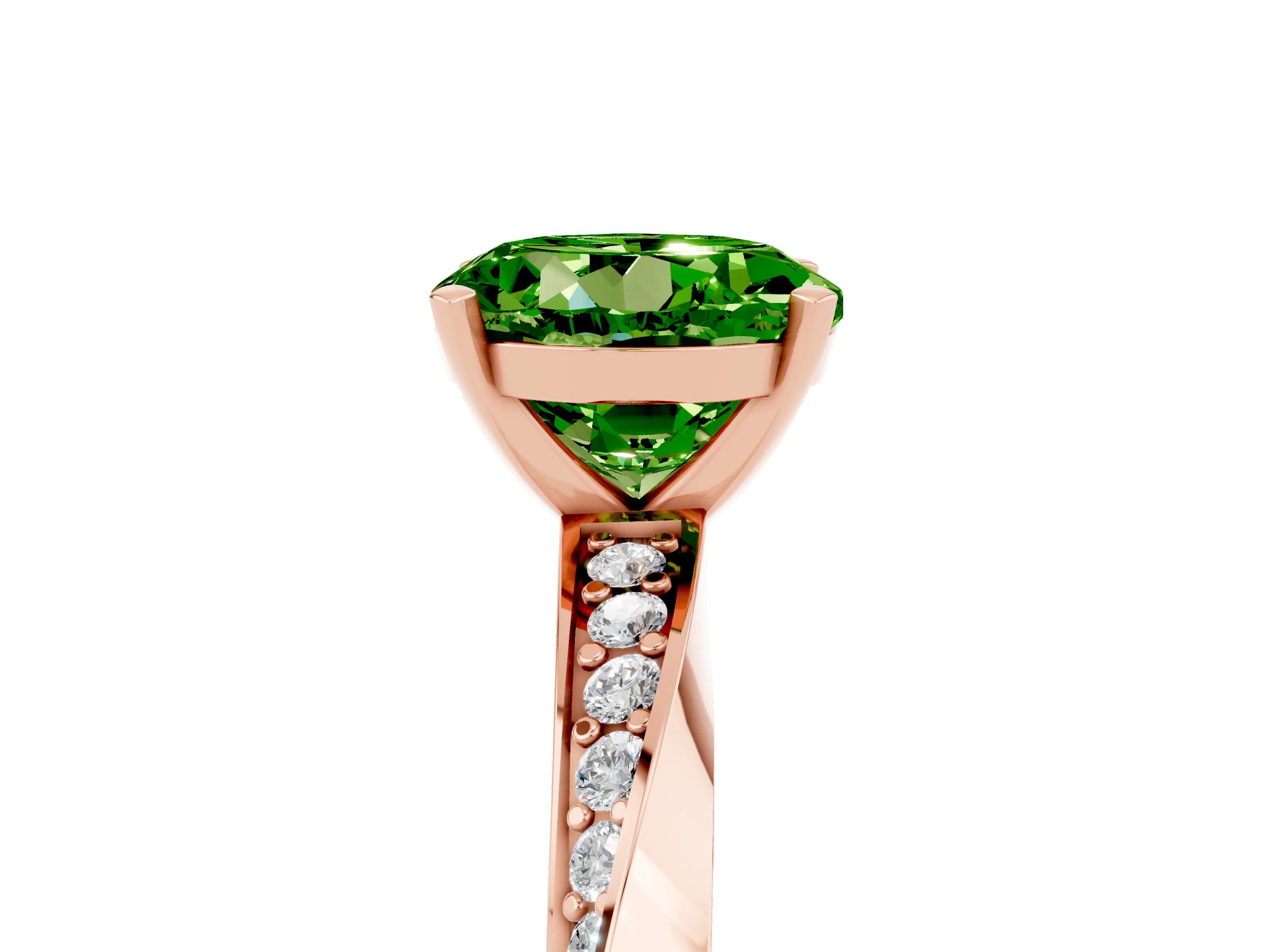 Rose gold Round Cut Peridot Engagement Ring with Side Stone Accents and Four-Prong Setting_32