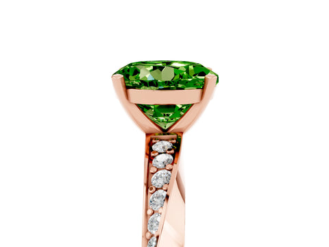 Rose gold Round Cut Peridot Engagement Ring with Side Stone Accents and Four-Prong Setting_32