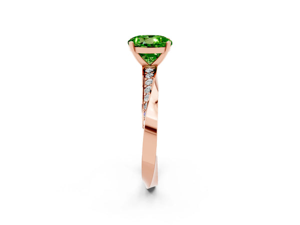 Rose gold Round Cut Peridot Engagement Ring with Side Stone Accents and Four-Prong Setting