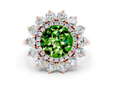 Rose gold Round Cut Peridot Floral Double Halo Engagement Ring with Prong Setting_72