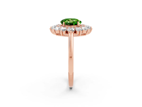 Rose gold Round Cut Peridot Floral Double Halo Engagement Ring with Prong Setting