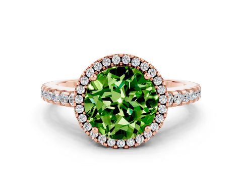 Rose gold Round Cut Peridot Halo Engagement Ring with Pavé Band and Prong Setting_12