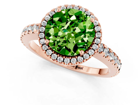 Rose gold Round Cut Peridot Halo Engagement Ring with Pavé Band and Prong Setting_13