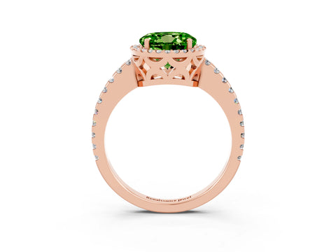 Rose gold Round Cut Peridot Halo Engagement Ring with Pavé Band and Prong Setting_15