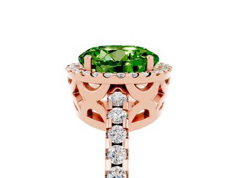 Rose gold Round Cut Peridot Halo Engagement Ring with Pavé Band and Prong Setting_17