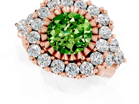 Rose gold Round Cut Peridot Halo Ring with Pavé Band and Four-Prong Setting_13