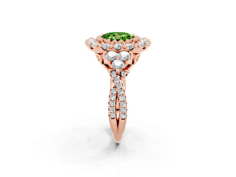 Rose gold Round Cut Peridot Halo Ring with Pavé Band and Four-Prong Setting_14