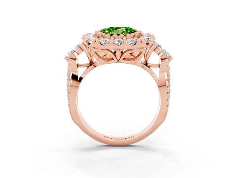 Rose gold Round Cut Peridot Halo Ring with Pavé Band and Four-Prong Setting_15