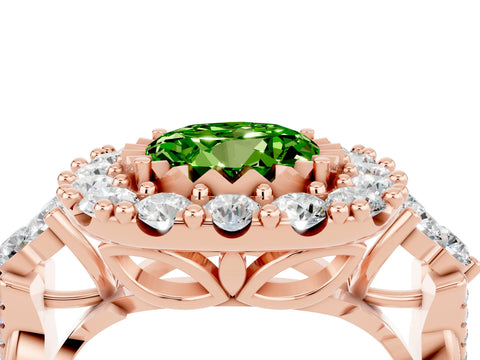 Rose gold Round Cut Peridot Halo Ring with Pavé Band and Four-Prong Setting_16