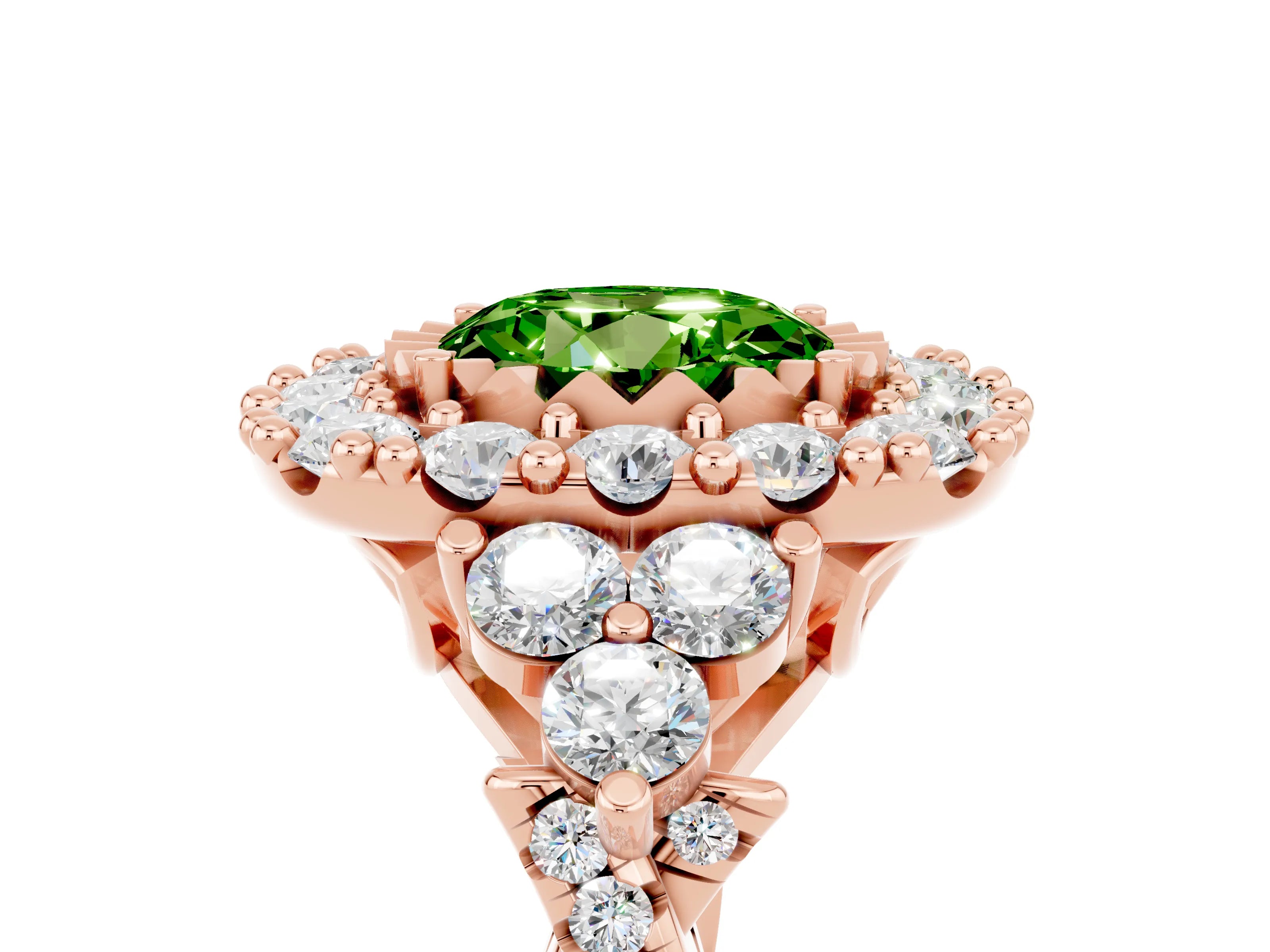 Rose gold Round Cut Peridot Halo Ring with Pavé Band and Four-Prong Setting_17