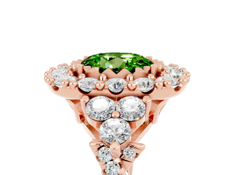 Rose gold Round Cut Peridot Halo Ring with Pavé Band and Four-Prong Setting_17
