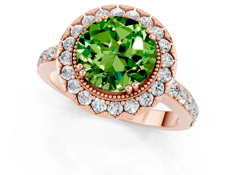 Rose gold Round Cut Peridot Halo Ring with Pavé Band and Prong Setting_1