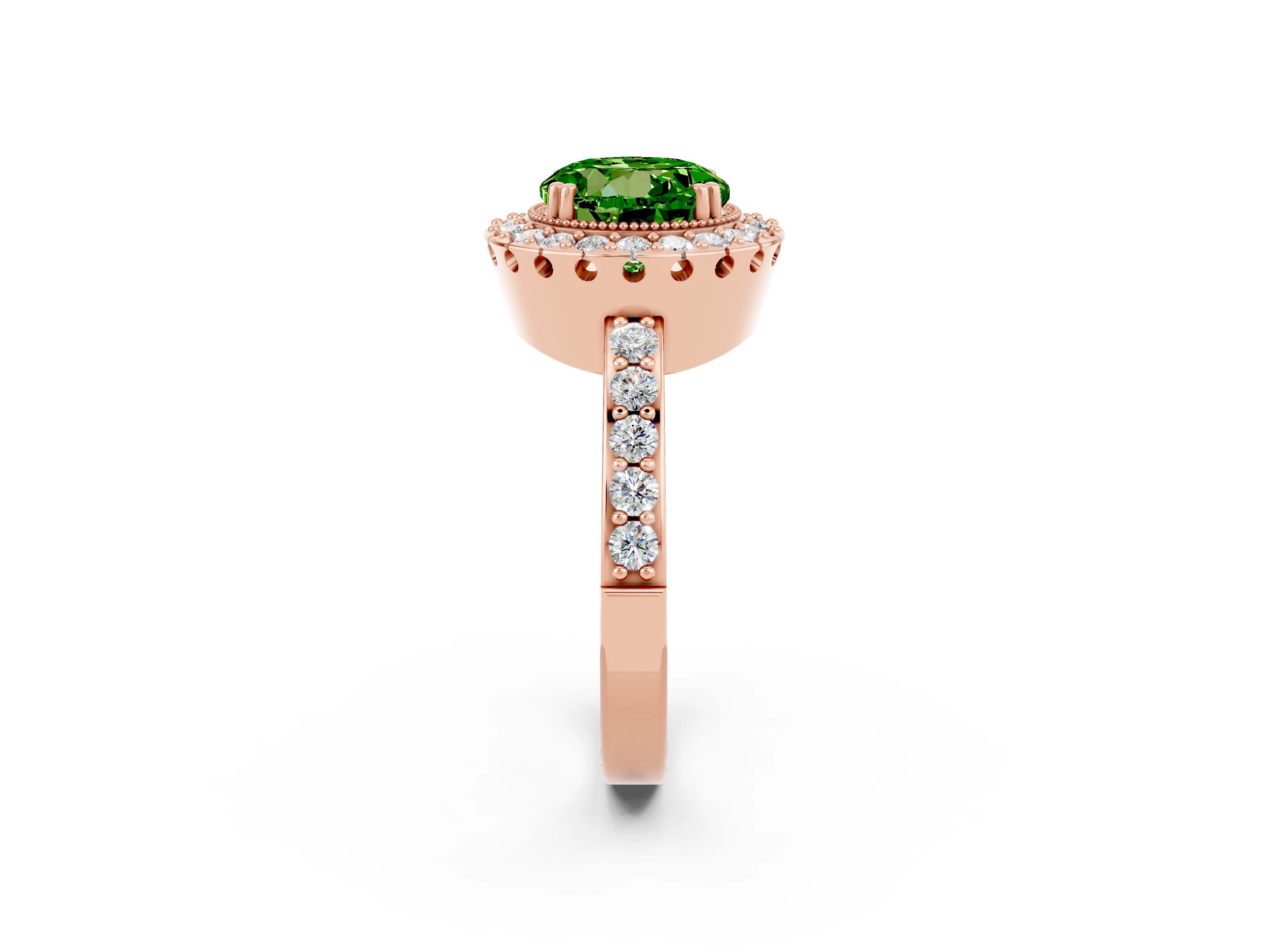 Rose gold Round Cut Peridot Halo Ring with Pavé Band and Prong Setting_2