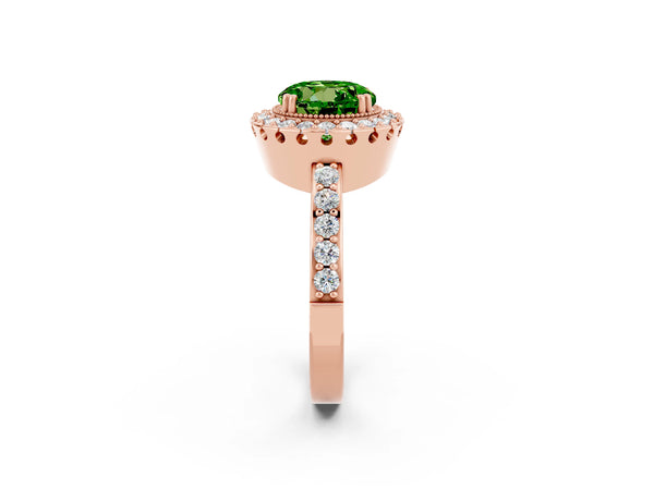 Rose gold Round Cut Peridot Halo Ring with Pavé Band and Prong Setting