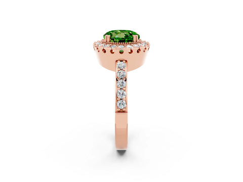 Rose gold Round Cut Peridot Halo Ring with Pavé Band and Prong Setting_2