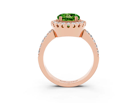 Rose gold Round Cut Peridot Halo Ring with Pavé Band and Prong Setting_3