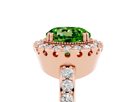 Rose gold Round Cut Peridot Halo Ring with Pavé Band and Prong Setting_5