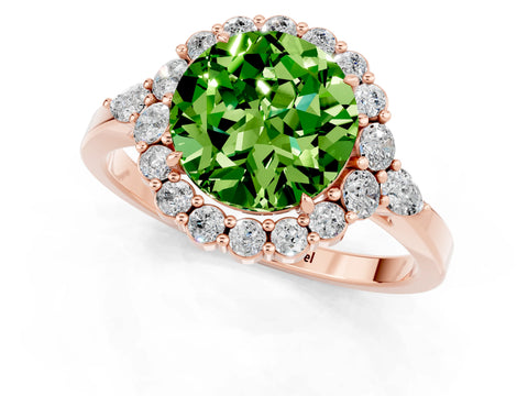 Rose gold Round Cut Peridot Halo Ring with Pear Side Stones and Prong Setting_13