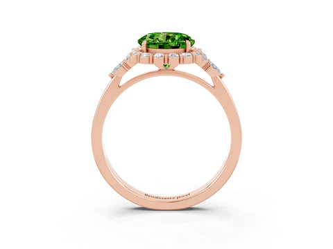 Rose gold Round Cut Peridot Halo Ring with Pear Side Stones and Prong Setting_15