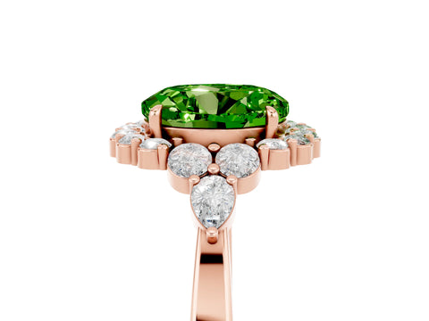 Rose gold Round Cut Peridot Halo Ring with Pear Side Stones and Prong Setting_17