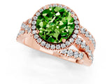 Rose gold Round Cut Peridot Halo Ring with Round Split Shank and Prong Setting_49