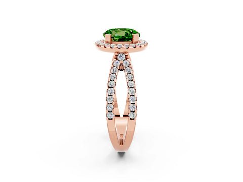 Rose gold Round Cut Peridot Halo Ring with Split Shank Pavé Band and Prong Setting_2