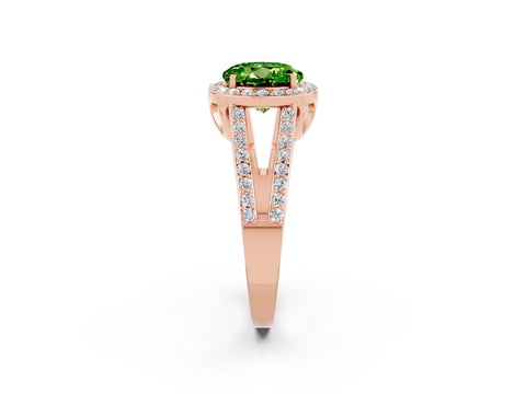 Rose gold Round Cut Peridot Halo Ring with Split Shank U-Prong Band and Four-Prong Setting_2