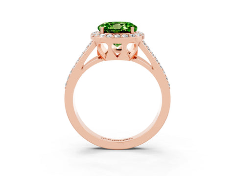 Rose gold Round Cut Peridot Halo Ring with Split Shank U-Prong Band and Four-Prong Setting_3